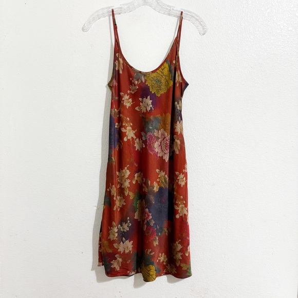 Johnny Was Mayani Silk Slip Midi Dress in Burgundy Red Orange Floral - Picture 1 of 6